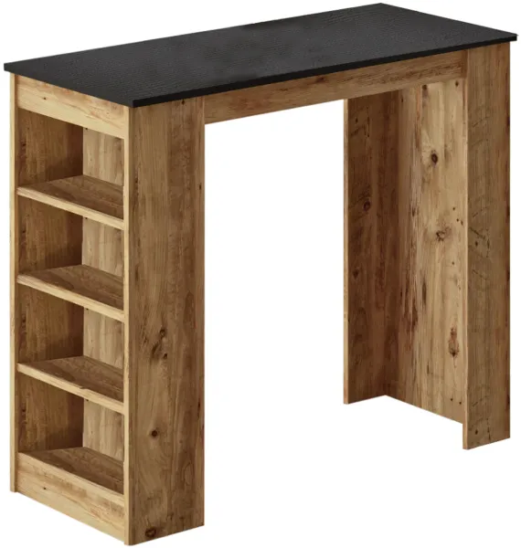 NORDVÄRK ST1 Baaripöytä, jossa 3 hyllyä - luonnollinen ja musta melamiini (120x51,6)