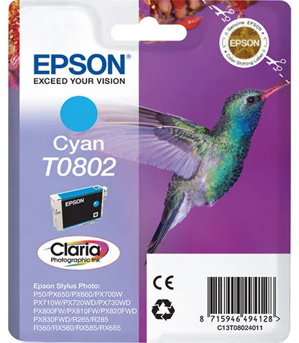 Epson T0802 C13T08024011 Cyan Mustekasetti, 350 sivua