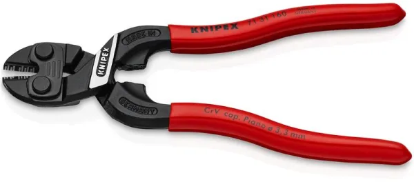 Knipex KNIPEX CoBolt® S Kompakti pulttileikkuri, jossa on lovi terässä, musta atramentoitu, muovipinnoitettu 160 mm