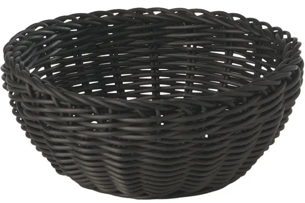 Leipäkori, pyöreä, musta muovipunottu, Ø20xK8 cm