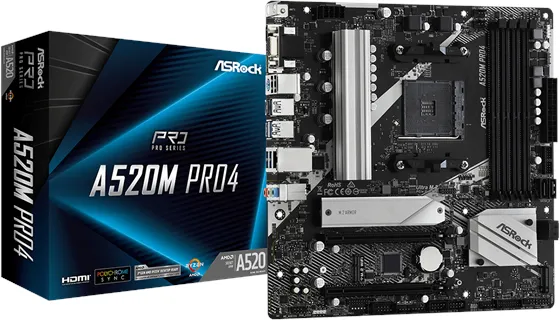 ASRock A520M Pro4 Emolevy - AMD A520 - AMD AM4 - DDR4 RAM - Micro-ATX