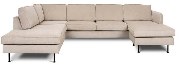 Læsø-sohva, jossa on chaiselongue ja avoin pää - 288 x 210 cm - beige sametti - oikeanpuoleinen