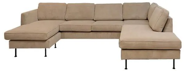 Thy-sohva, jossa on chaiselongue ja avoin pää - 305 x 210 cm - beige sametti - vasen suunta