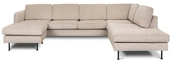 Læsø-sohva, jossa on chaiselongue ja avoin pää - 288 x 210 cm - beige sametti - vasemmanpuoleinen malli