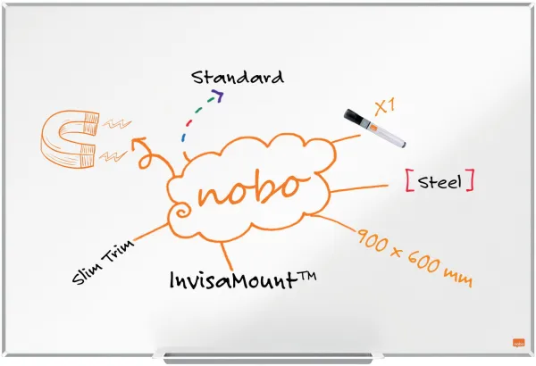 Nobo Impression Pro Teräs-Whiteboard 90x60cm Valkoinen